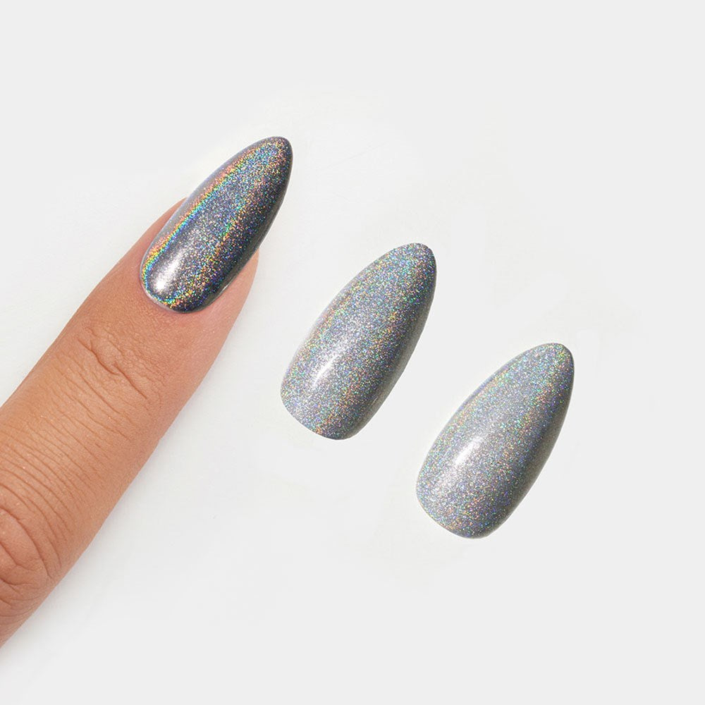 Gelous Graphite Holographic Chrome Powder swatch - photographed in Australia