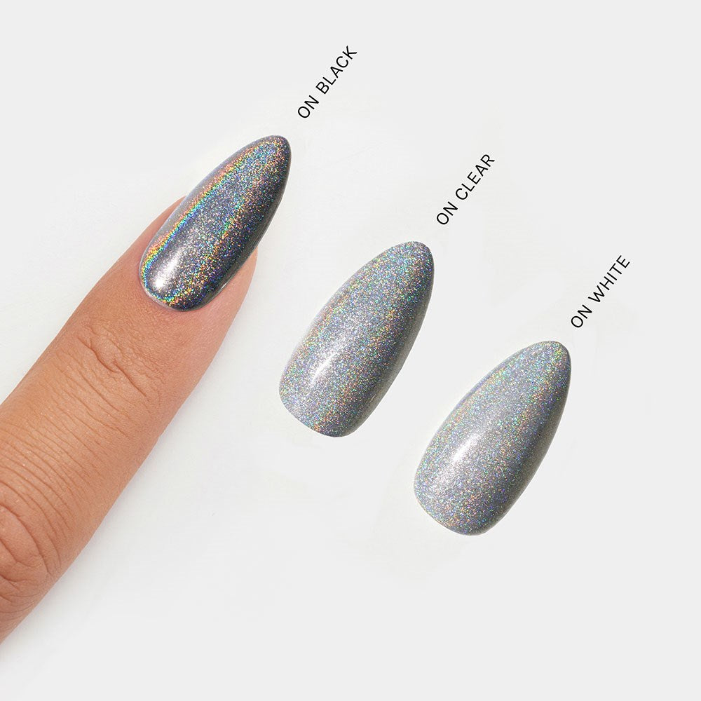 Gelous Graphite Holographic Chrome Powder swatch - photographed in Australia