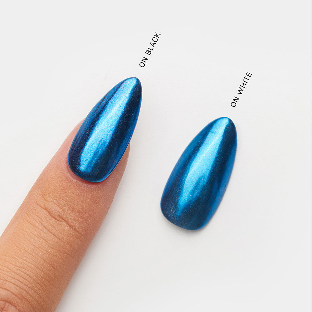 Gelous Blue Mirror Chrome Powder swatch - photographed in Australia