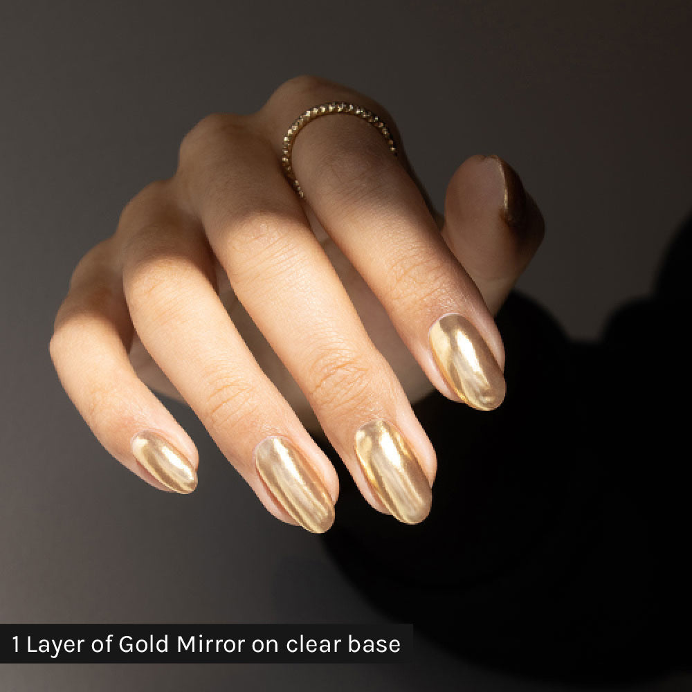 Gelous Gold Mirror Chrome Powder - photographed in Australia on model