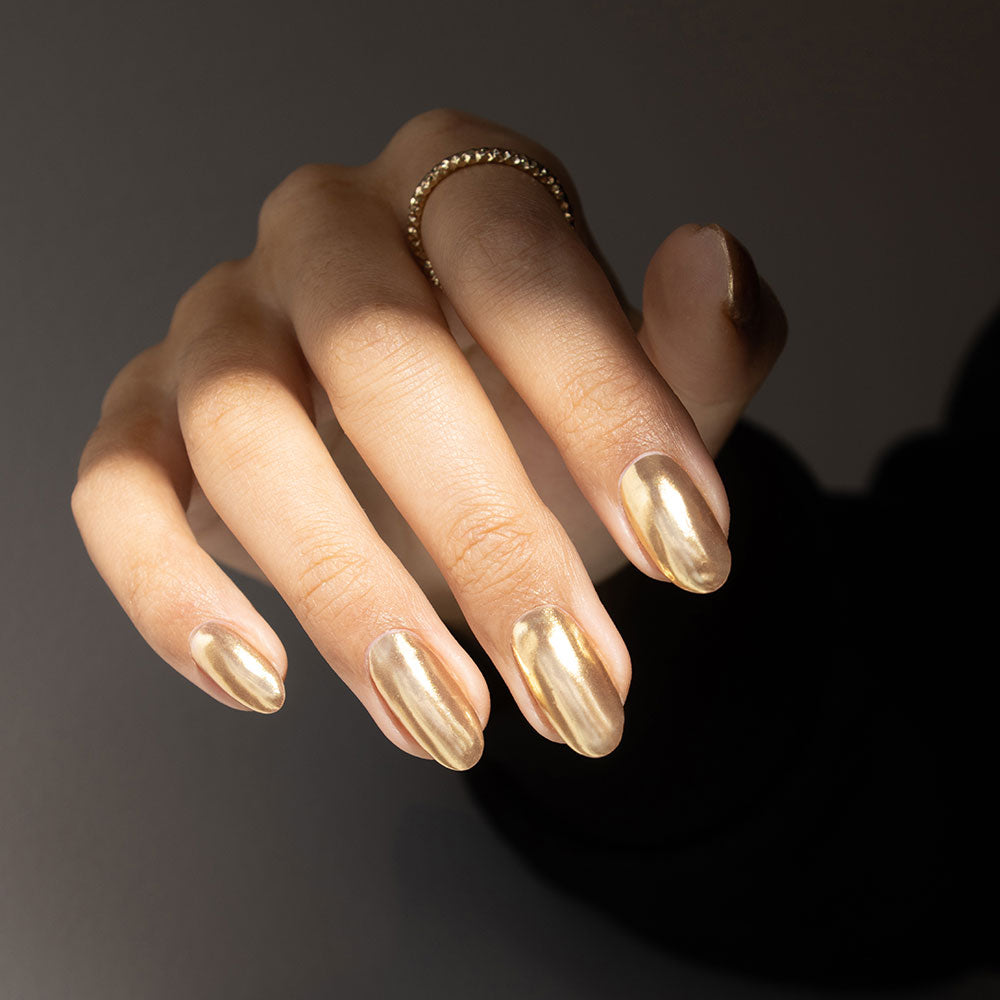 Gelous Gold Mirror Chrome Powder - photographed in Australia on model