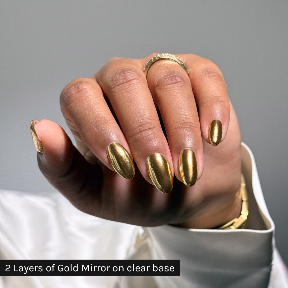 Gelous Gold Mirror Chrome Powder - photographed in Australia on model