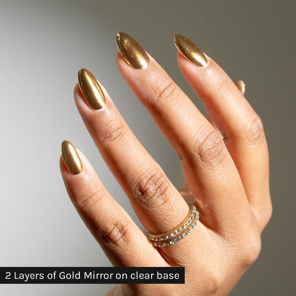 Gelous Gold Mirror Chrome Powder - photographed in Australia on model
