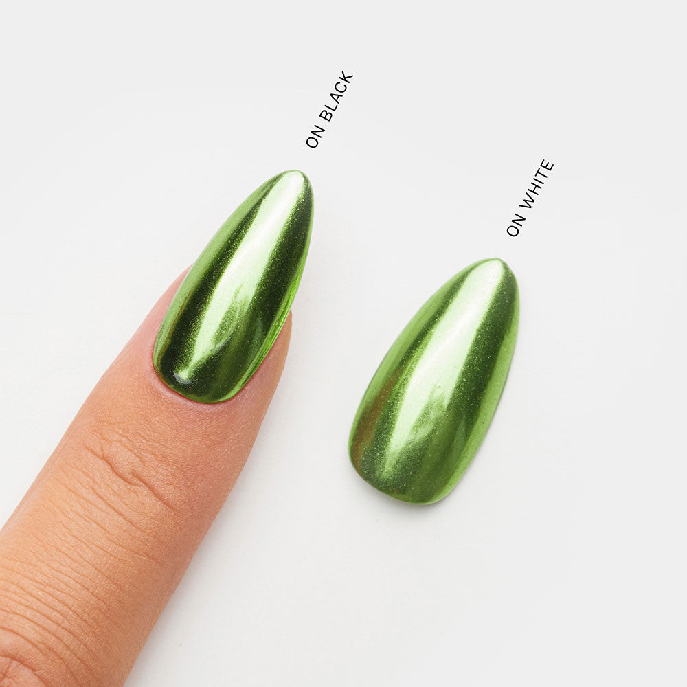 Gelous Green Mirror Chrome Powder swatch - photographed in Australia