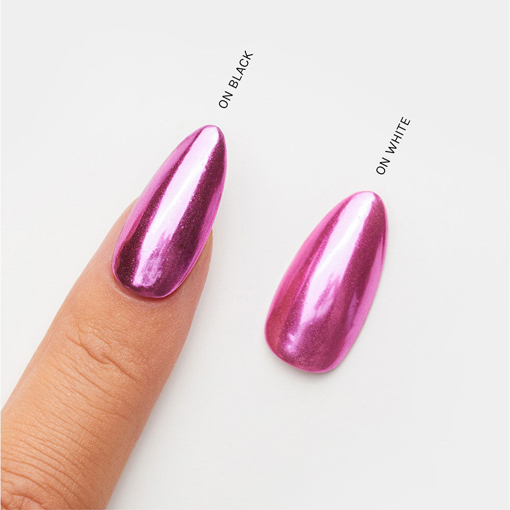 Gelous Pink Mirror Chrome Powder gel nail polish swatch - photographed in Australia