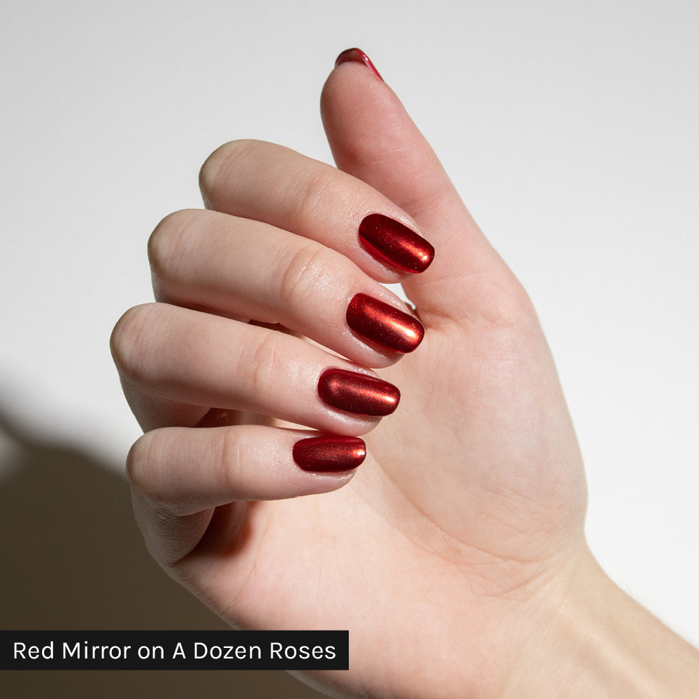 Gelous Red Mirror Chrome Powder on A Dozen Roses - photographed in Australia on model