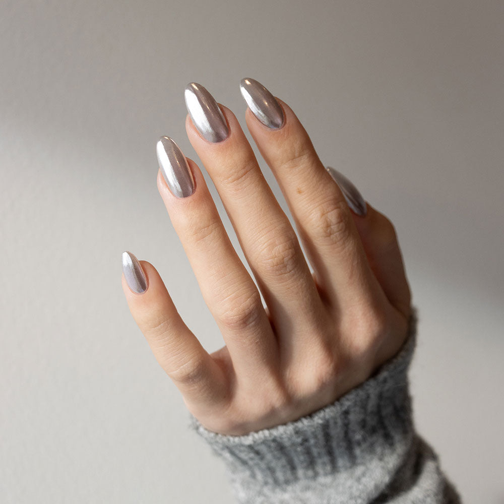 Gelous Silver Mirror Chrome Powder - photographed in Australia on model