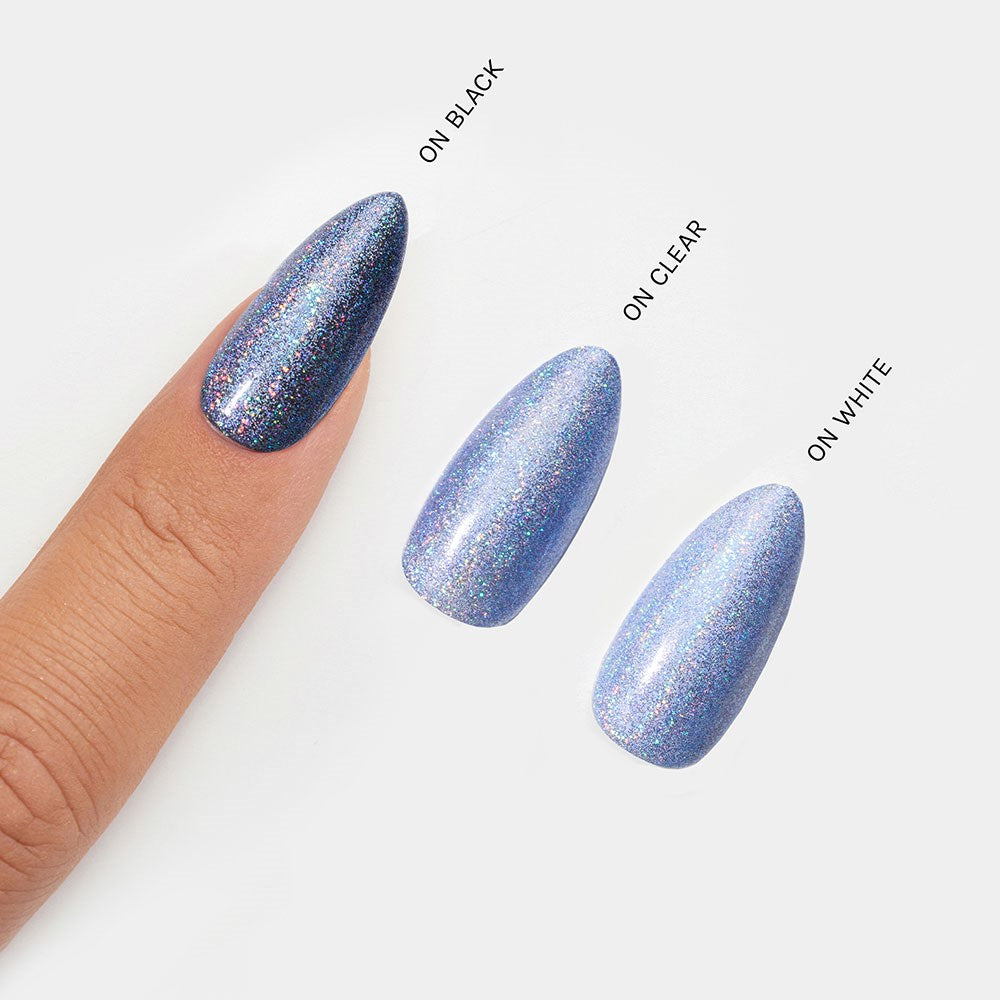 Gelous Indigo Stardust Chrome Powder swatch - photographed in Australia