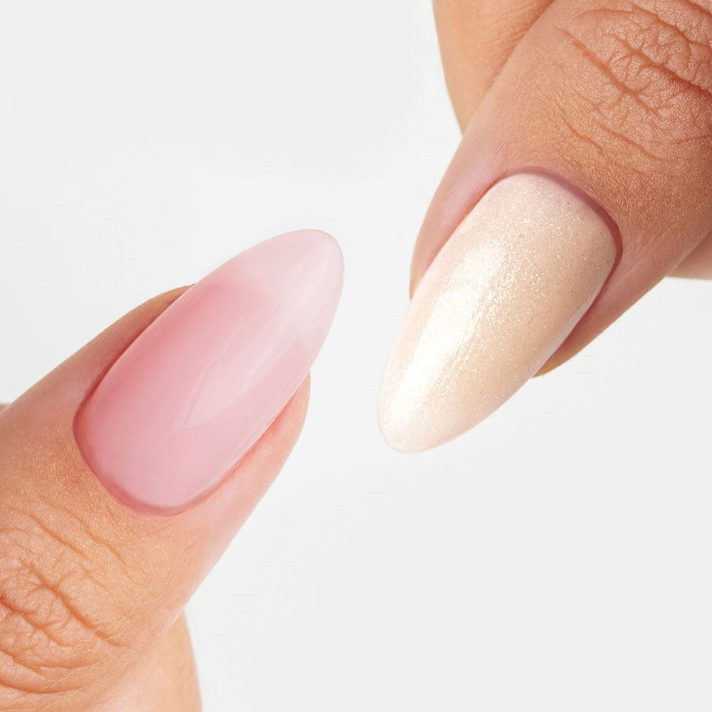 Gelous Pink Builder Gel and Shimmer Top Coat gel nail polish Duo - photographed in Australia
