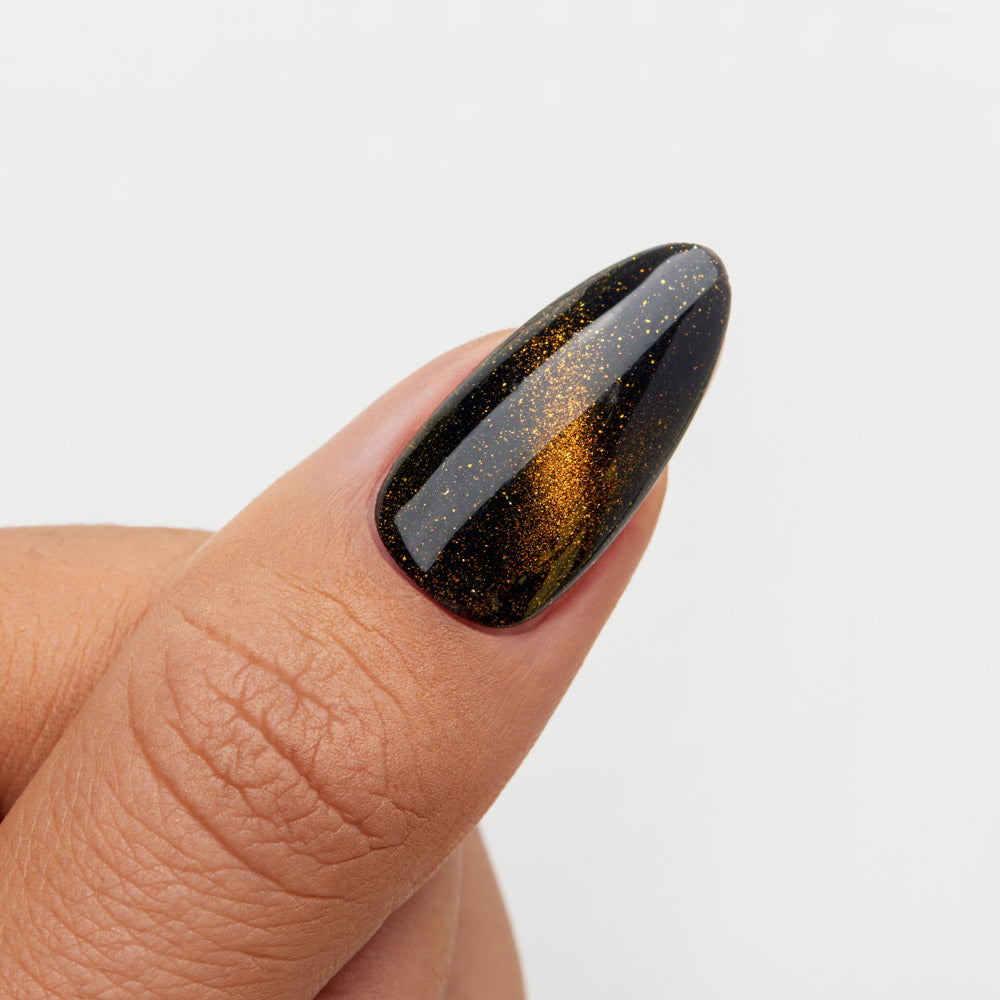 Gelous Fantasy Pearly Gates gel nail polish swatch on Black Out - photographed in Australia