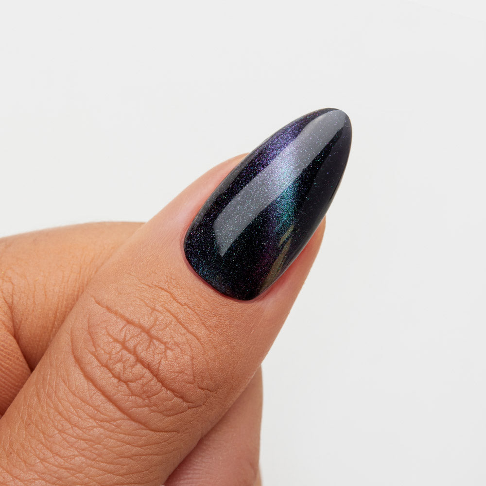 Gelous Galaxy Interstellar gel nail polish swatch on Black Out - photographed in Australia