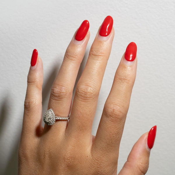 Gelous Red Sass gel nail polish after 3 weeks of growth - photographed in Australia on model