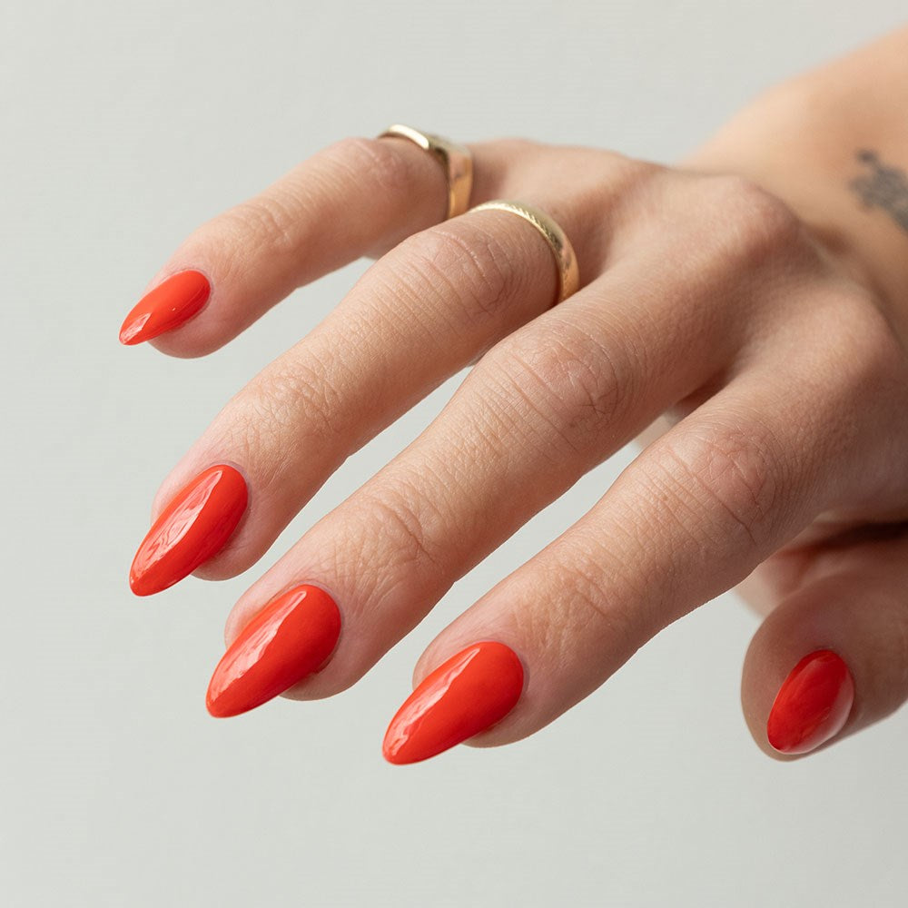 Gelous Imperfect Bright Red gel nail polish - photographed in Australia on model