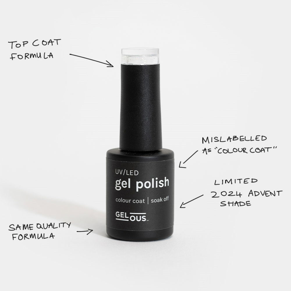 Gelous Imperfect Subtle Glitter Top Coat gel nail polish - photographed in Australia