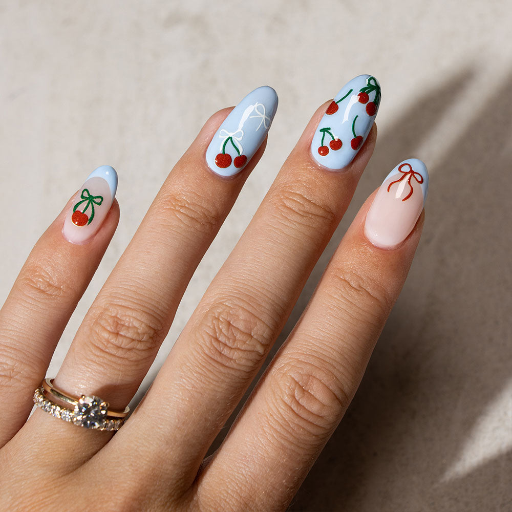 Gelous Cherries and Bows Nail Art Stickers product photo - photographed in Australia on model