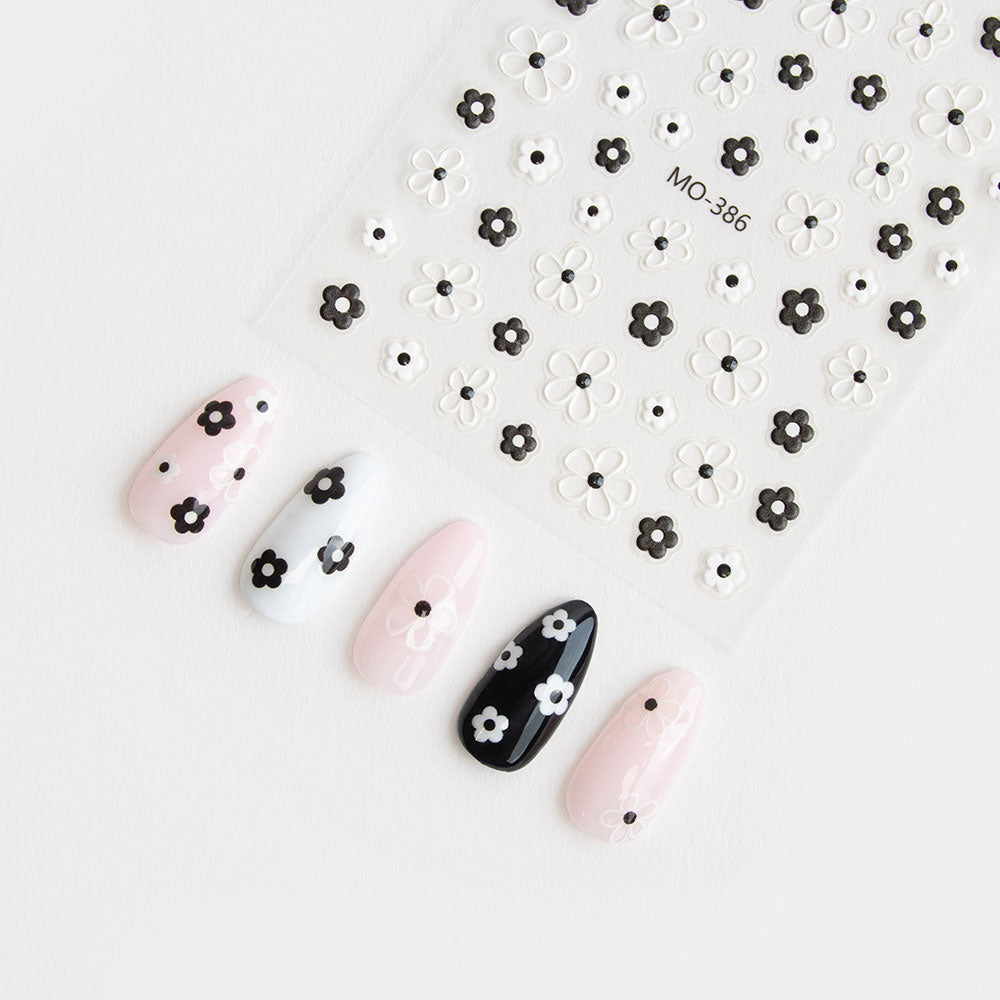 Gelous Black and White Flowers Nail Art Stickers product photo - photographed in Australia