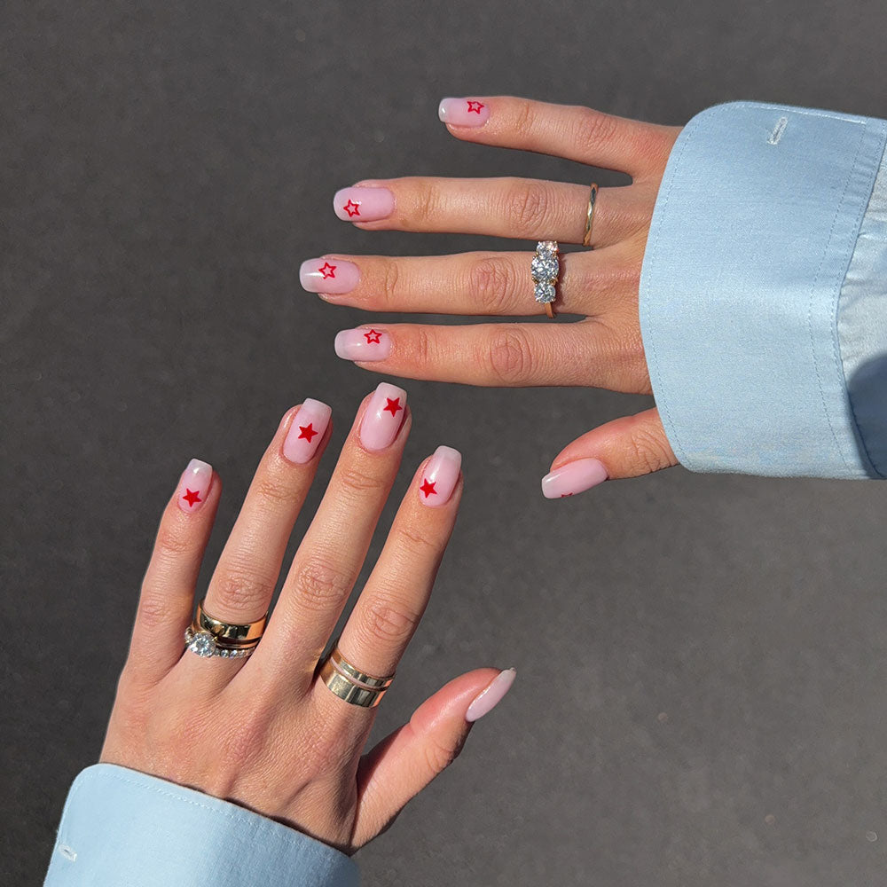 Gelous Red Hearts and Stars Nail Art Stickers product photo - photographed in Australia on model