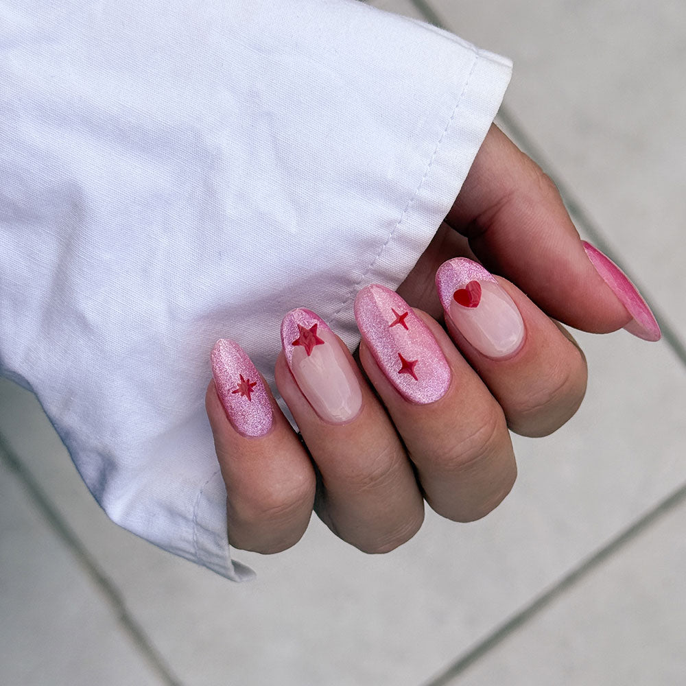 Gelous Red Hearts and Stars Nail Art Stickers product photo - photographed in Australia on model