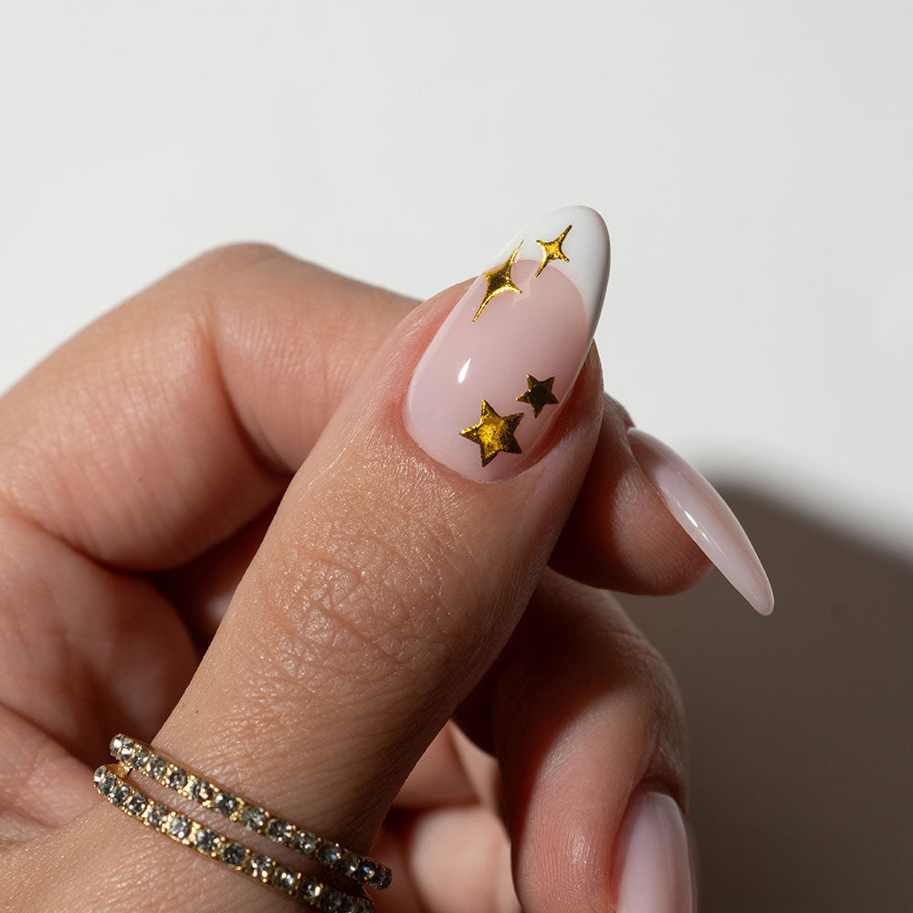 Gelous Gold Star Nail Art Stickers product photo - photographed in Australia on model