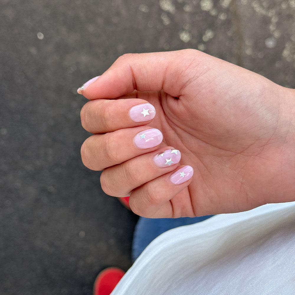 Gelous Silver Star Nail Art Stickers product photo - photographed in Australia on model