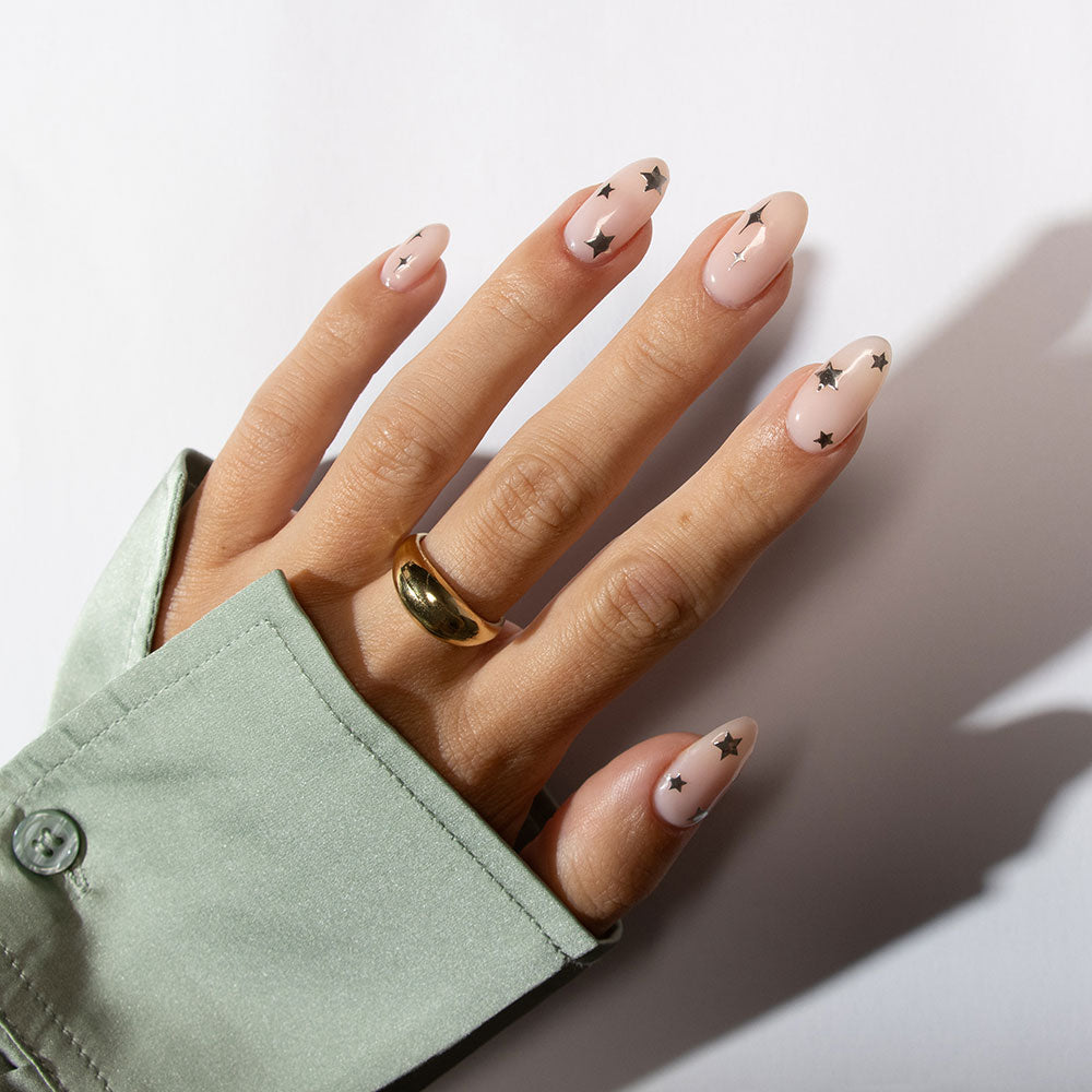 Gelous Silver Star Nail Art Stickers product photo - photographed in Australia on model