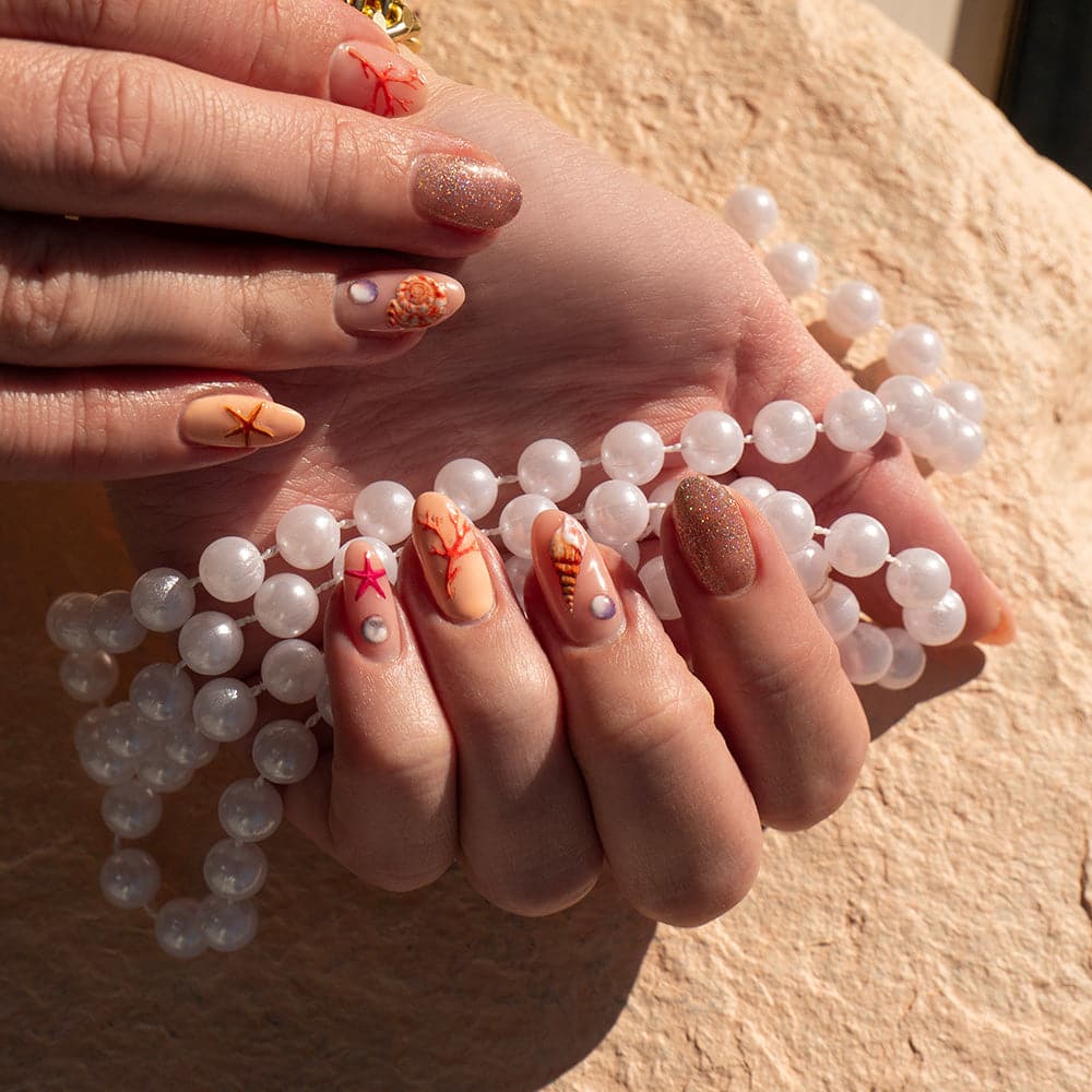Gelous Seashells Nail Art Stickers - photographed in Australia on model