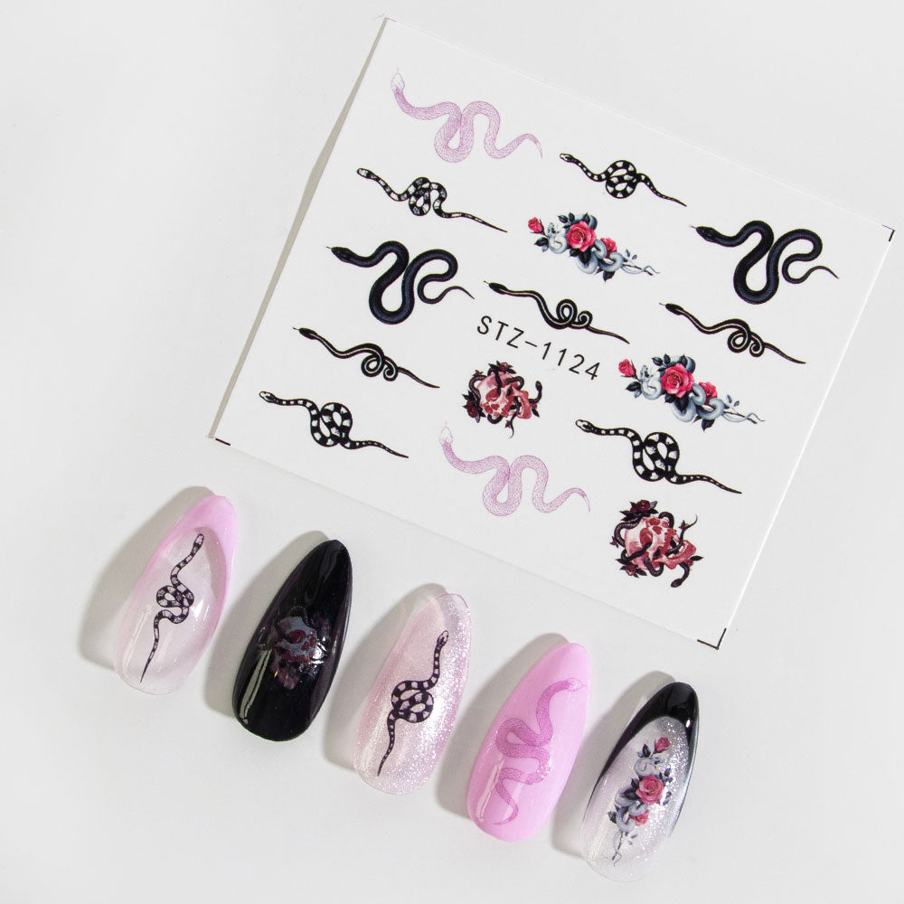 Gelous Black & Pink Snakes Water Nail Transfers product photo - photographed in Australia