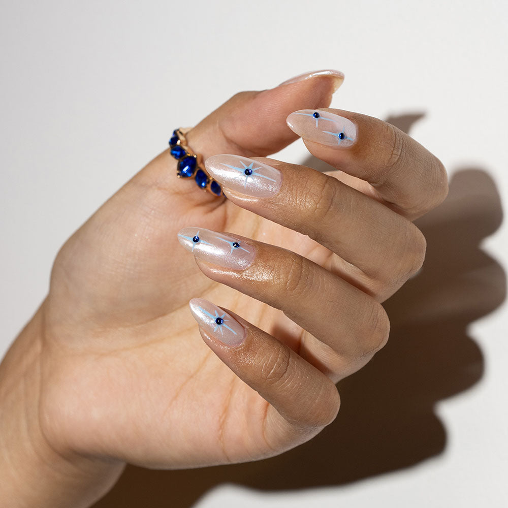 Gelous Blue Rhinestones Nail Art Set product photo - photographed in Australia on model