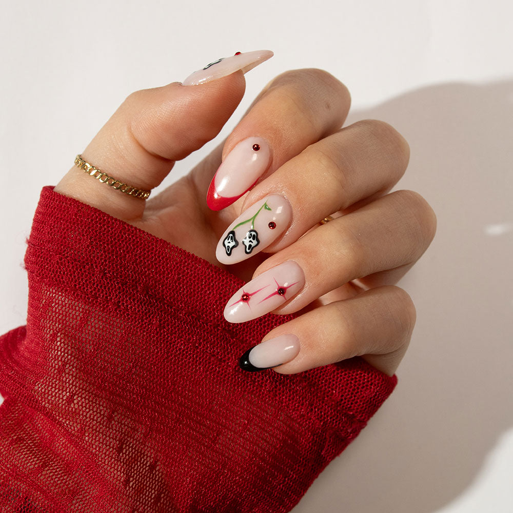 Gelous Red Rhinestone Nail Art Set product photo - photographed in Australia on model