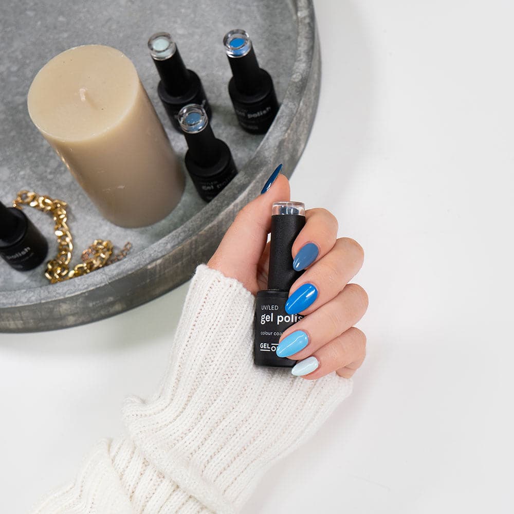 Gelous Blues gel nail polish pack - photographed in Australia on model