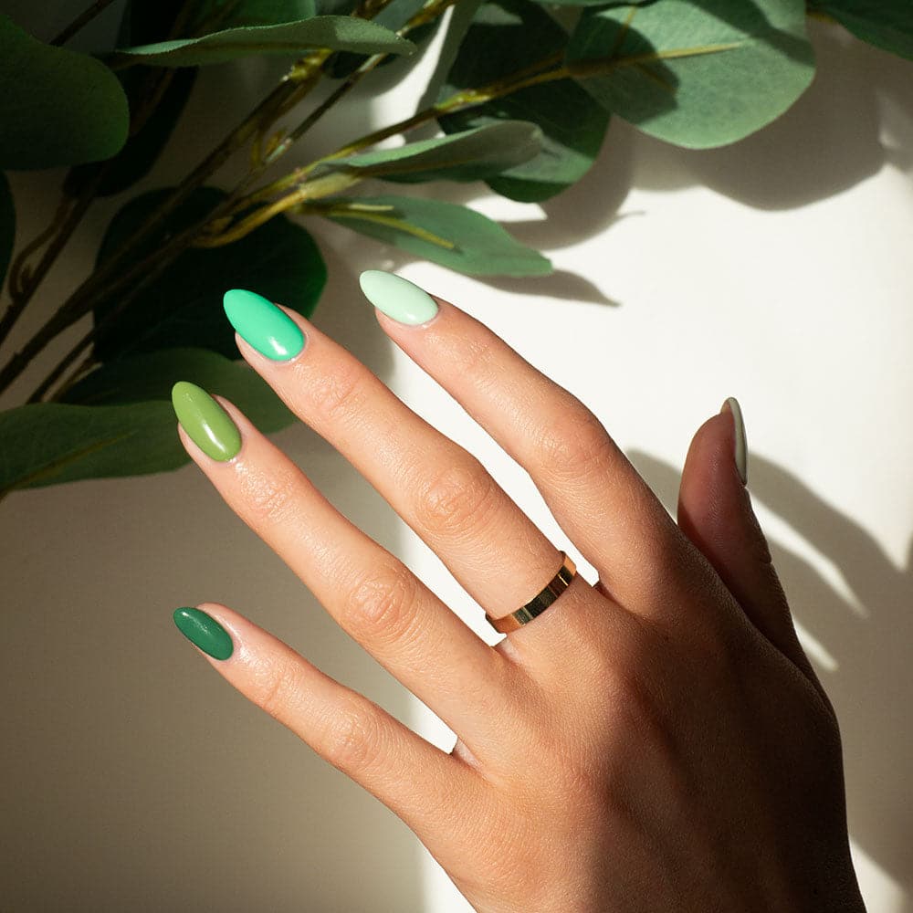 Gelous Greens gel nail polish pack - photographed in Australia on model