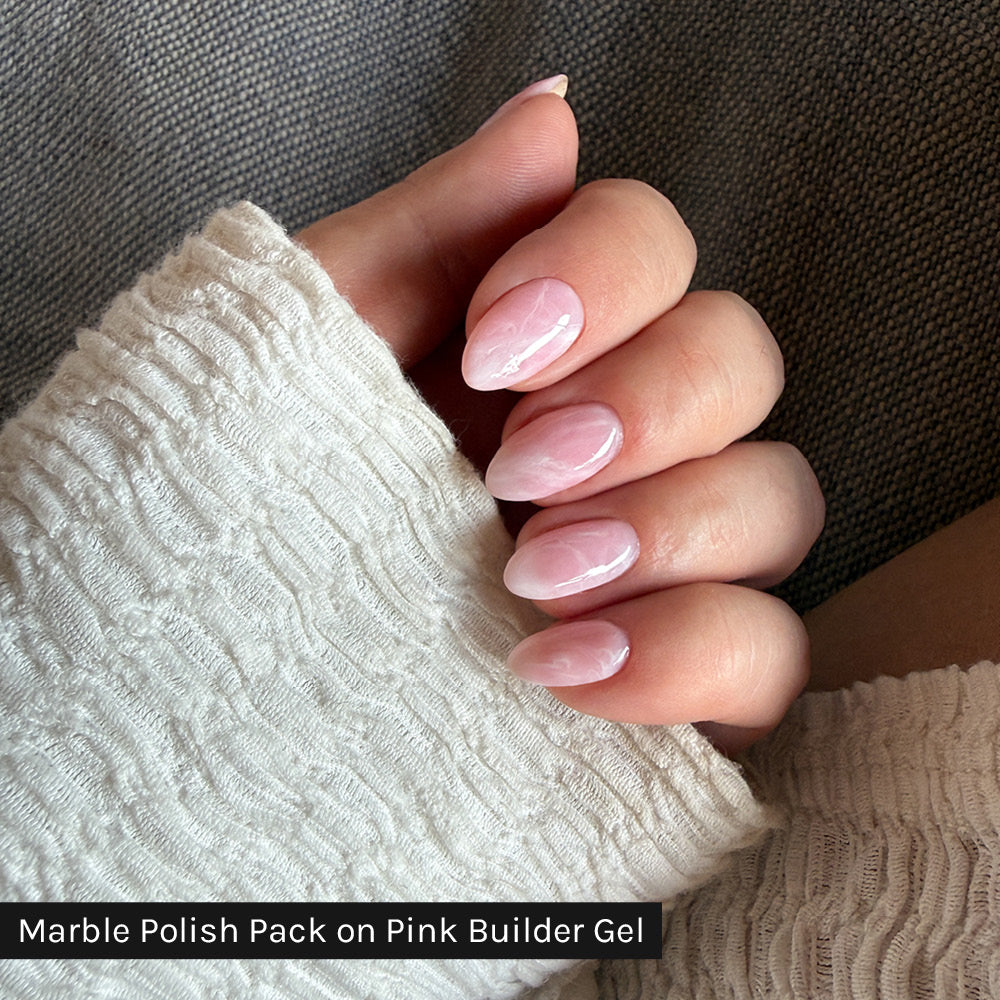 Gelous gel nail polish Marble Polish Pack on Pink Builder Gel - photographed in Australia on model
