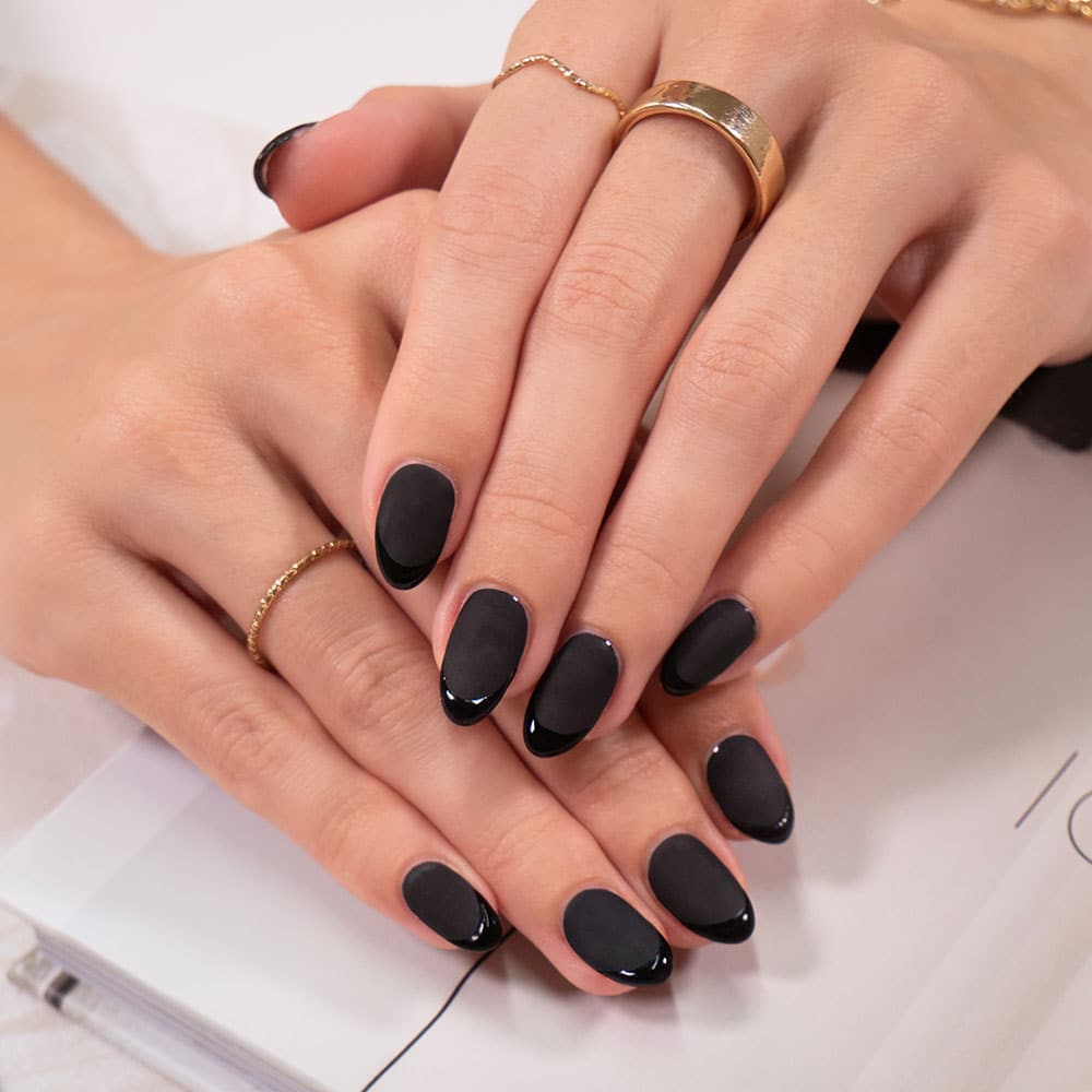 Gelous Matte Top Coat on Black Out gel nail polish - photographed in Australia on model