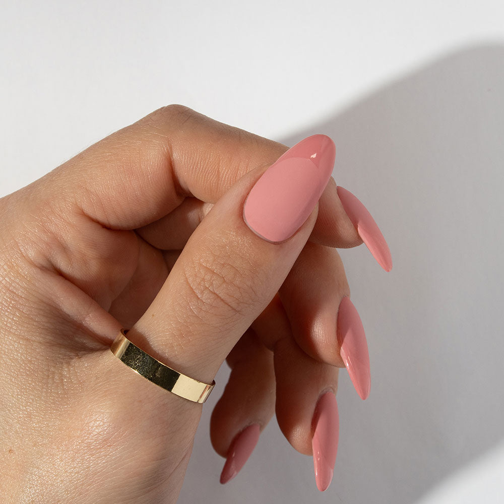 Gelous Matte Top Coat on Muddy Rose gel nail polish glossy French tips - photographed in Australia on model