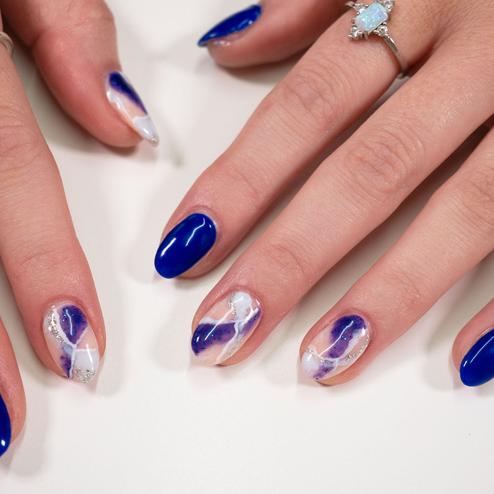 Gelous Blooming Gel and Cobalt gel nail polish for marble nail art - photographed in Australia on model