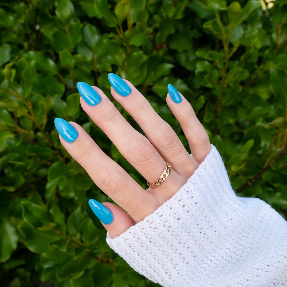 Gelous Blue Jean Baby gel nail polish - photographed in Australia on model