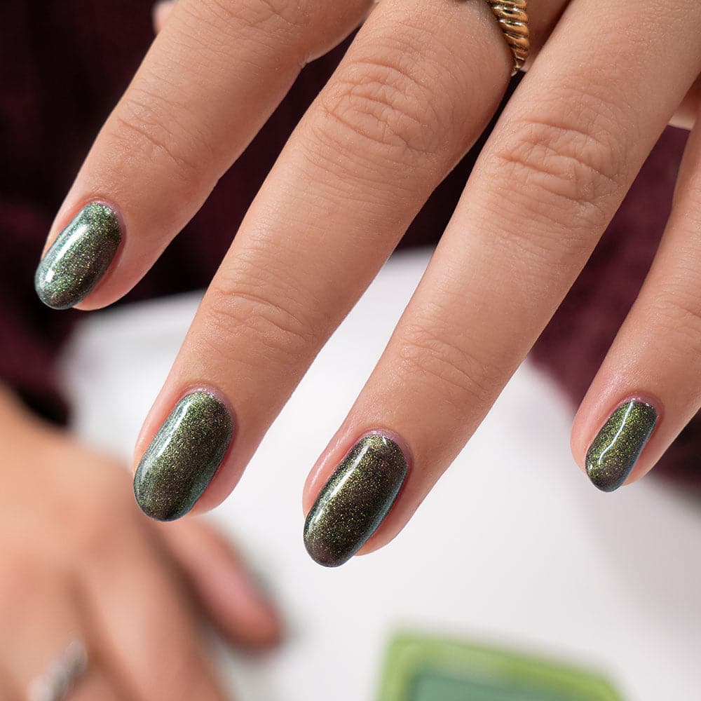 Gelous Chameleon on Black Out gel nail polish - photographed in Australia on model