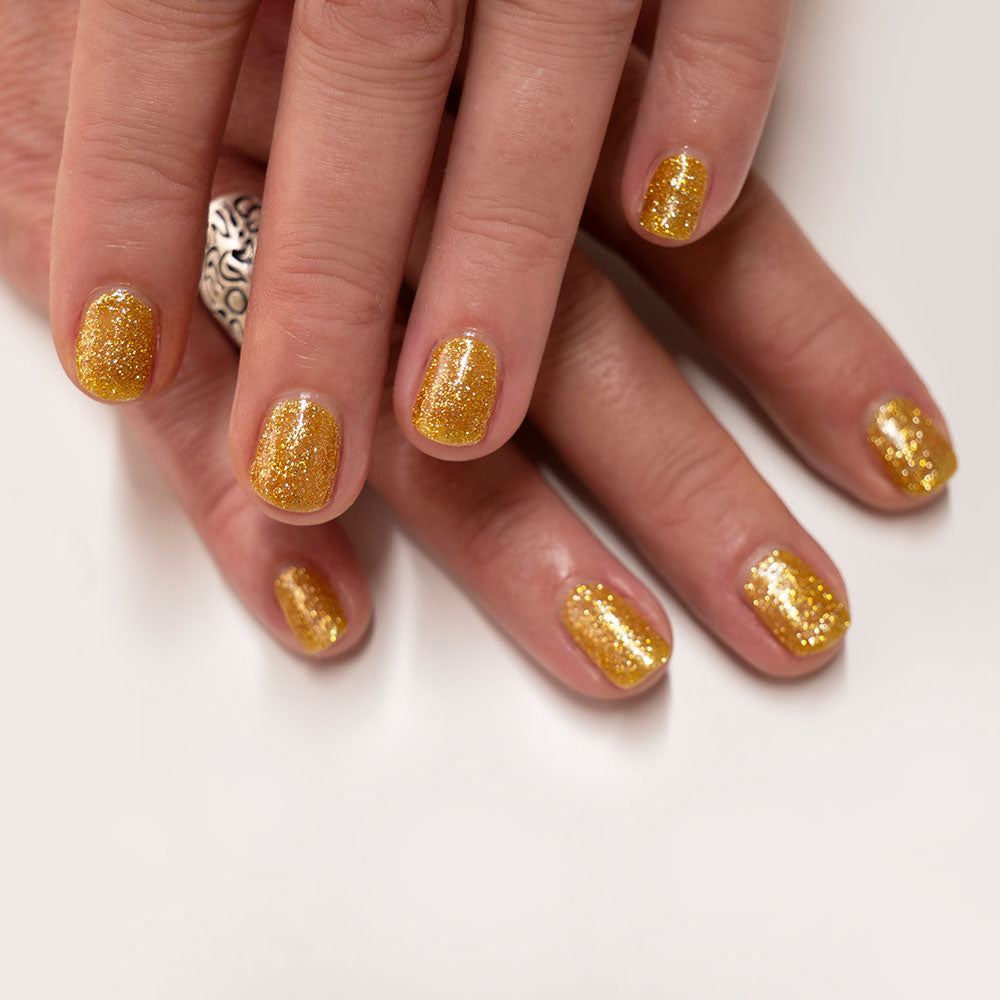 Gelous Good As Gold gel nail polish - photographed in Australia on model