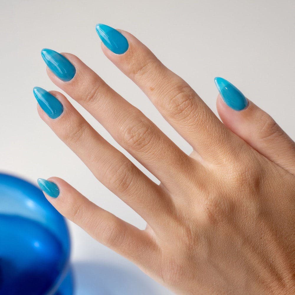 Gelous Blue Jelly gel nail polish - photographed in Australia on model