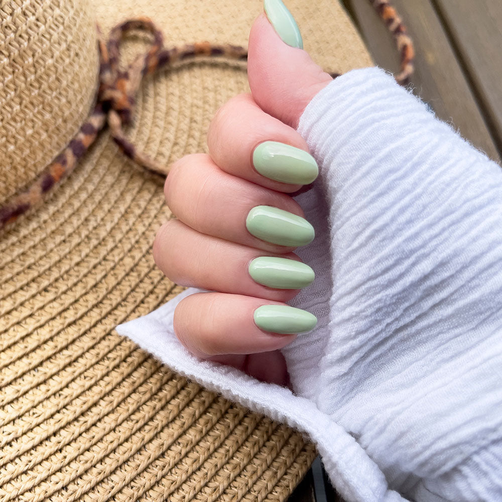 Gelous Matcha gel nail polish - photographed in Australia on model
