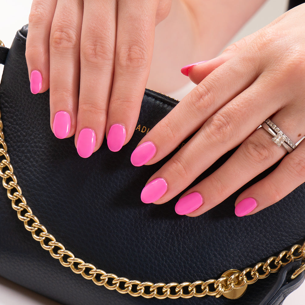 Gelous Tickled Pink gel nail polish - photographed in Australia on model
