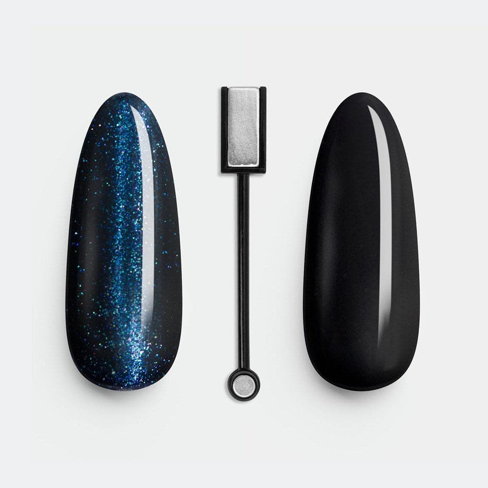 Gelous Fantasy Time Traveller and Black Out gel nail polish swatch with Nail Art Magnet - photographed in Australia