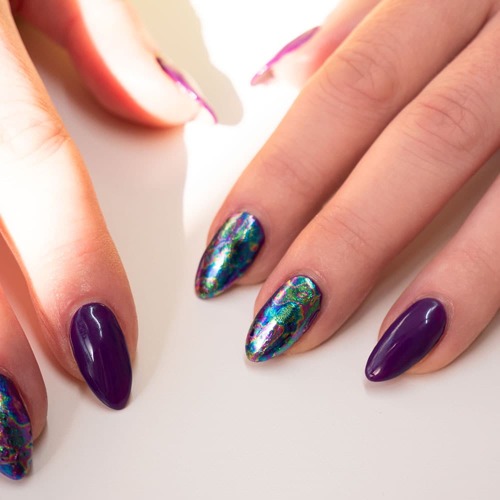 Gelous Colourful Iridescence Nail Art Foils - photographed in Australia on model