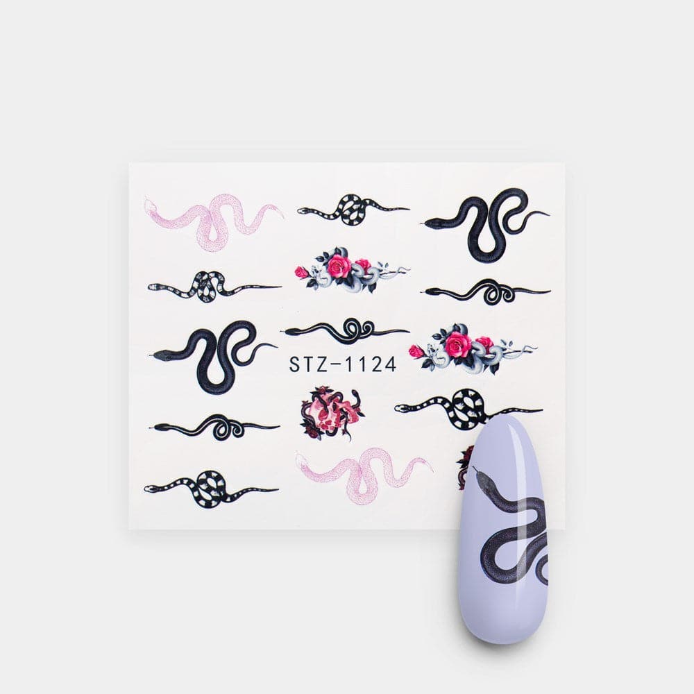 Gelous Black & Pink Snakes Water Nail Transfers product photo - photographed in Australia